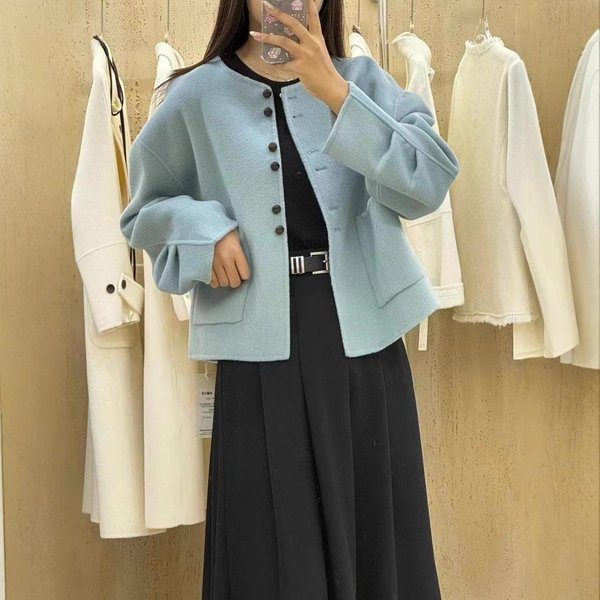 Nuevo Abrigo De Lana De Doble Cara De OtoñO E Invierno Estilo Coreano PequeñO Retro Casual Abrigo De Lana M Gray-image