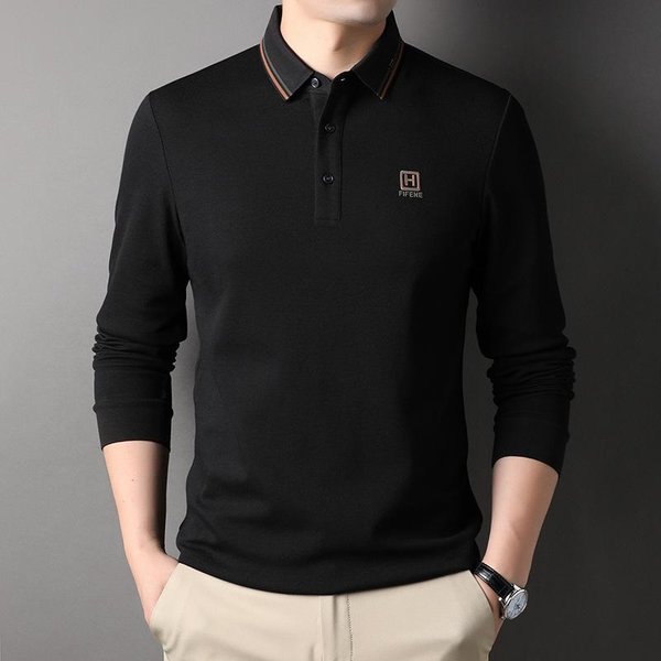 Camiseta Polo De Manga Larga Con Cuello Tipo Polo, Color Liso, Informal, De Pierna Recta, Para Hombre De Mediana Edad, Nueva Primavera 3XL-image