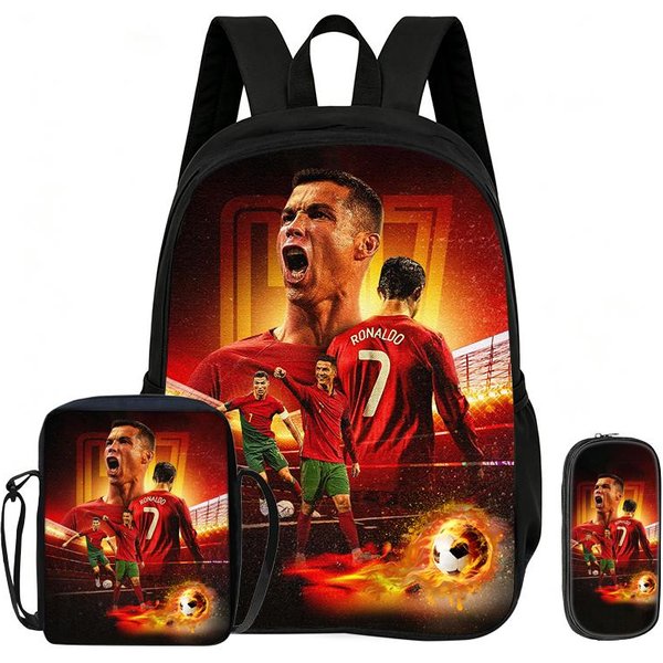 Ucz Się, PodróżUj Szkolna Torba Na Ramię, PióRniki, Sportowy Plecak Ronaldo Zestaw 3Szt Plecak Gwiazda PiłKi NożNej Rucksack Prezent-image