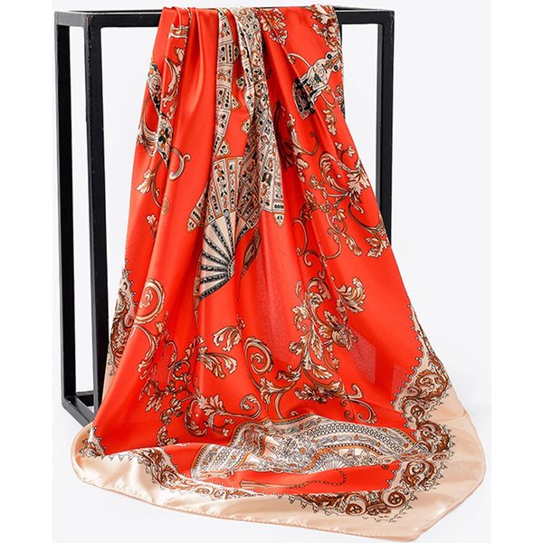Kwadratowa Jedwabna Apaszka Damska Luksusowa Satynowa Drukowana Chusta HidżAb MuzułMańSkie Pareo Bandana Damski Szal Owinąć Opaska Foulard 90*90Cm 90X90Cm Pink-image