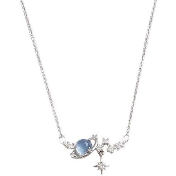Nuevo Collar De Luna De Plata De Ley 925 De Lujo Ligero Para Cadena De ClavíCula De Mujer Collar De Estrella De Plata De Ley Regalo White-image
