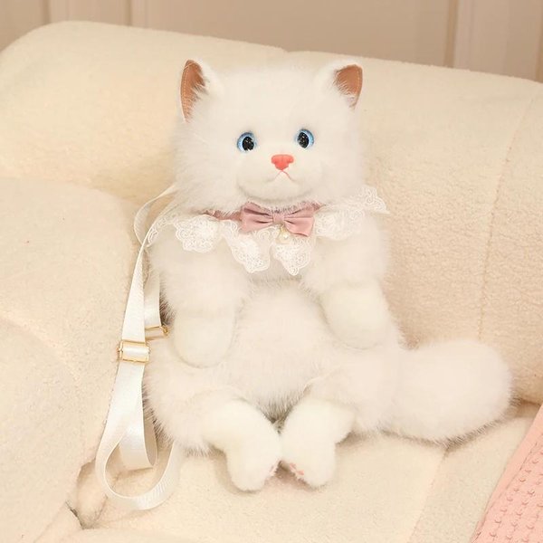 Uroczy Realistyczny Pluszowy Plecak Kot Ragdoll MięKki Puszysty BiałO-Czarny Kot Torba Na Ramię Z Regulowanym Paskiem Urocza Torba Z Kotem 50Cm-image