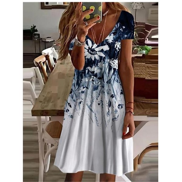 Damska Letnia Sukienka Z KróTkim RęKawem I Dekoltem W Serek, Swobodna, 3D, W Kwiaty W Stylu Vintage, Elegancka, Do Kolan, S-3XL, Damska Vestidos L-image