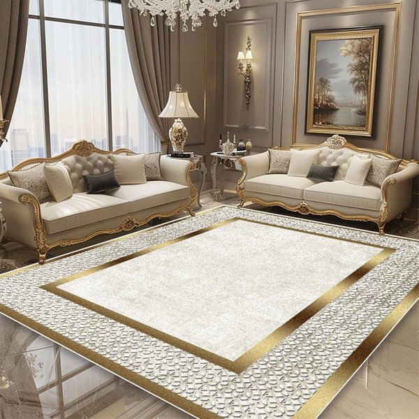 Luksusowy Dywan W Stylu Europejskim Do Salonu, ZłOta Rama Dekoracyjna, DużY Dywan Do Strefy Sofy, Dywaniki PodłOgowe AntypośLizgowe Do Salonu, Stoliki Kawowe 80*120Cm-image