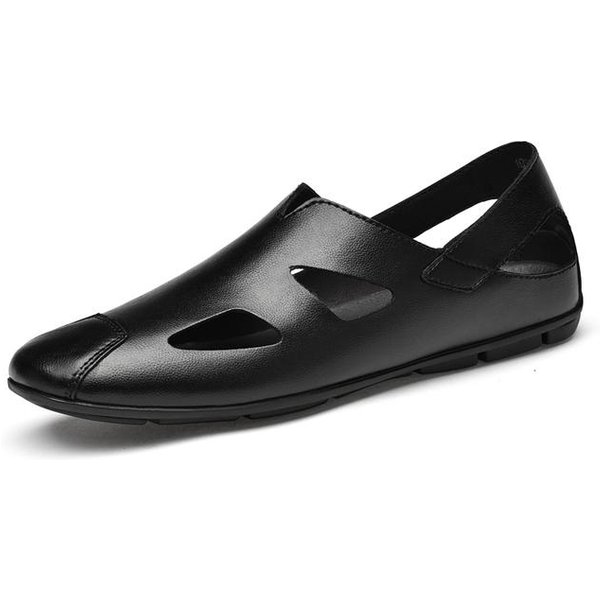 Sandalias De Cuero Genuino Para Hombre Verano Zapatos Masculinos Sandalias De Playa Hombre Moda CóModas Zapatillas Casuales Para Exterior CláSicas Talla Grande 47 39 Negro-image
