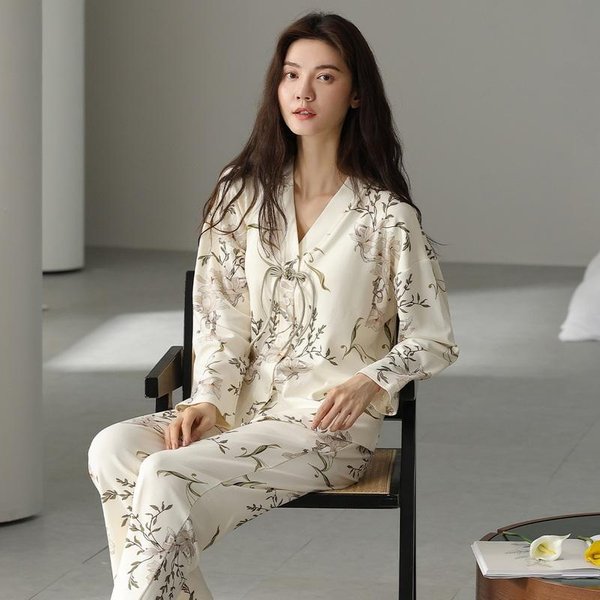 Pijamas Lindos AlgodóN Acogedores Mujeres Manga Larga PantalóN Largo BotóN Con Sujetador Acolchado OtoñO Invierno Camisones Kawaii Ropa De Dormir Para Damas 2XL White-image