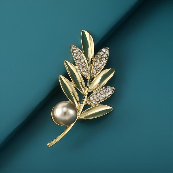 Broche MetáLico Premium Hoja PedreríA Perla Pin Moda Traje De Dama Abrigo Accesorios Rubí-image