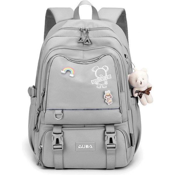 Kawaii DużY Plecak Szkolny Dla Dziewczynek Wodoodporny Plecak Do SzkołY Podstawowej Torba Na KsiążKi Dla Dzieci Plecak PodróżNy Na Laptop Szary-image