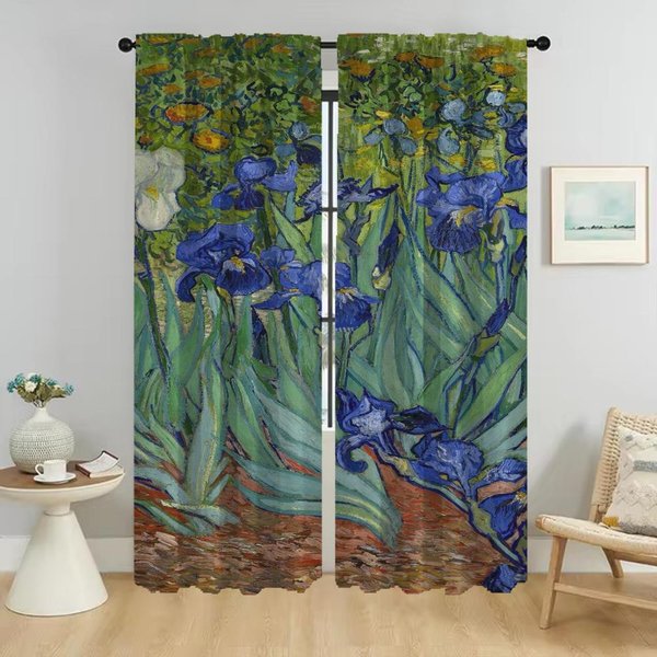 Van Gogh Moskitiera 2 Sztuki Tiul Do Sypialni Przegroda ZasłOna Okienna Eleganckie ZasłOny Pokojowe Rolety Salon Kuchnia W60Xh90Cmx2Pcs-Cl-image