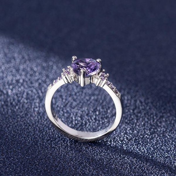SóLida Plata 925 Anillos De Amatista Anillo Para Mujer JoyeríA De Plata 925 CorazóN PúRpura Amatista Piedras Preciosas Anillos De Compromiso 10 PúRpura-image