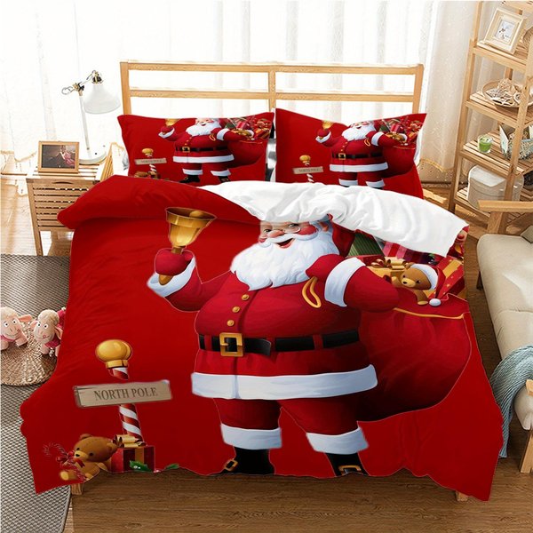Feliz Navidad Juego De Funda NóRdica TamañO Individual Doble Twin Papá Noel Juego De Cama De Microfibra DecoracióN NavideñA Para Dormitorio EU Single135X200Cm Beige-image