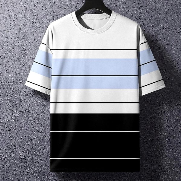Letni MęSki T-Shirt Paski Nadruk 3D OkrąGłY Dekolt WciąGany Business Casual KróTki RęKaw Top MęSki Casualowy Oversizeowy T-Shirt Modny Top 6XL White-image