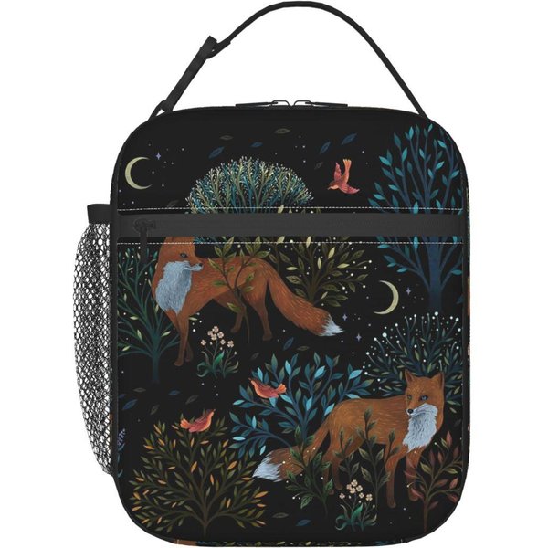 Forest Fox Izolowana Torba Na Lunch Dla Kobiet Dzieci PrzenośNe Pojemniki Na ŻYwność Termiczny Lunchbox Torba One Size Black-image