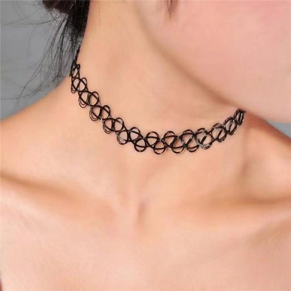 Gargantilla Trenzada EláStica De Hilo De Pescado Vintage Gargantilla Negra GóTica 1 Unidad Collar De Moda Para Chica Punk Regalo Para Mujer-image
