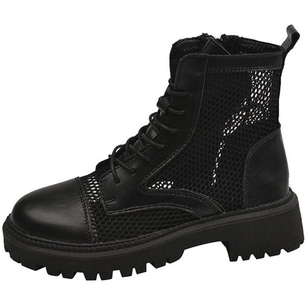 Lucyever OddychająCe Siateczkowe Letnie Botki Damskie Sznurowane Platformy Fajne Buty Damskie Zamek WydrążOne Gruba Podeszwa Buty Casualowe 35-image