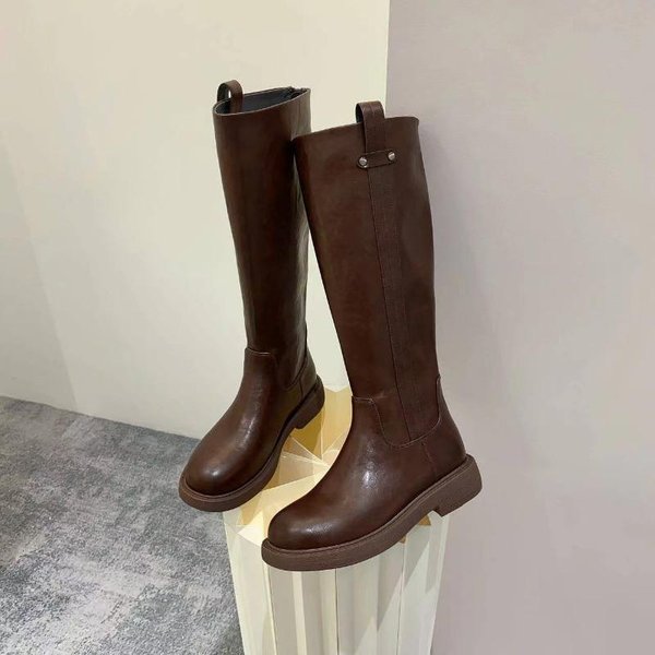 Venta Caliente Zapatos De Dama Botas Modernas De Mujer CláSicos Botas Hasta La Rodilla Mujer Costura Puntera Redonda Cremallera Trasera Zapatos De TacóN Bajo Mujer 39 Black-image