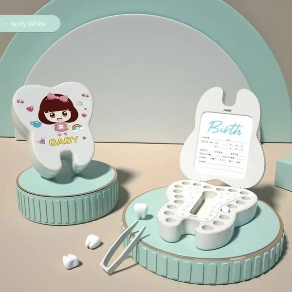Organizador Caja Dientes De Leche Bebé Almacenamiento Dientes De Leche NiñOs Coleccionar Lanugo Umbilical Estuche Para Guardar Recuerdo Accesorios Bebé Caja Recuerdo ABS White-image