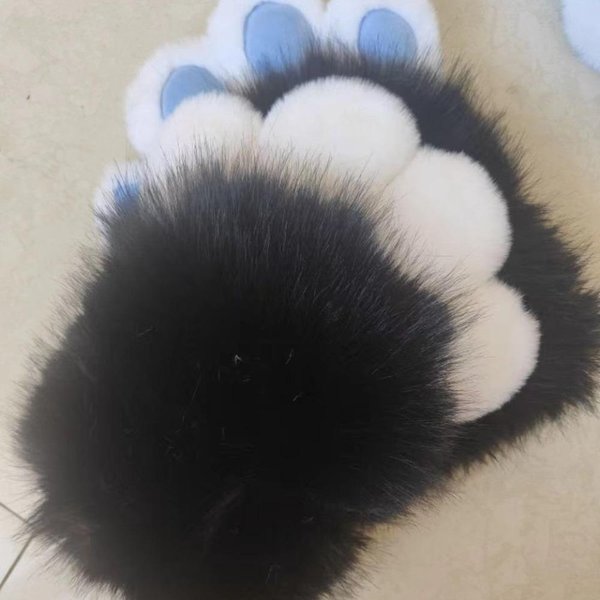 Futrzane RęKawiczki Kostium Cosplay KreskóWkowe ŁApki Kota Kawaii Pluszowe RęKawiczki ŁApy Kota Impreza Czarny/Niebieski-image