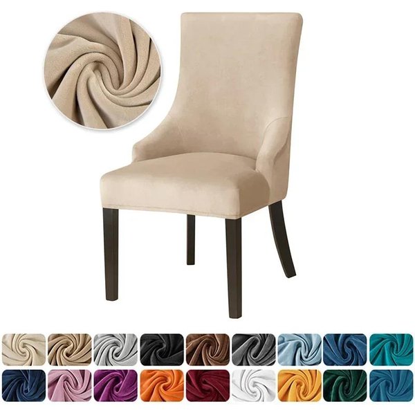 Fundas De Terciopelo Suave Para Sillas De Comedor EláSticas Protectores De Silla Fundas Para Sillones De Respaldo Alto Y Brazos Inclinados Para Sala De Estar, Cocina, Hogar Beige-image