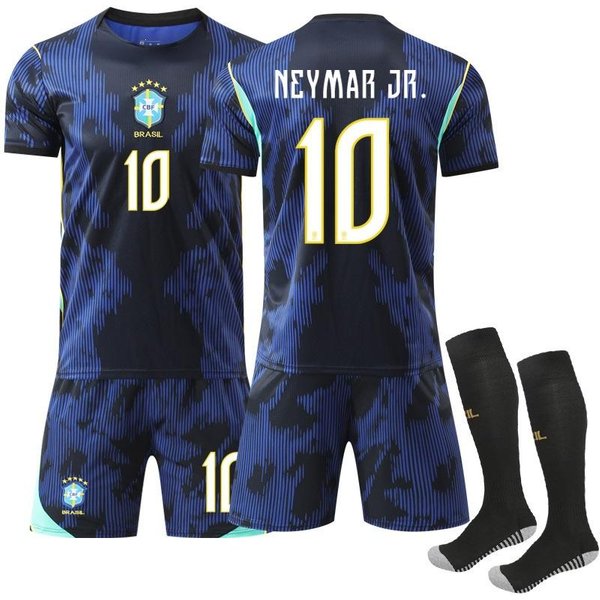 Conjunto De Camiseta De FúTbol De Visitante Brasil Copa Del Mundo 2026 #10 Neymar Fan Kit De SeleccióN Nacional, Camiseta Deportiva Transpirable De Secado RáPido, Tallas Para Adultos Y JóVenes M Azul-image