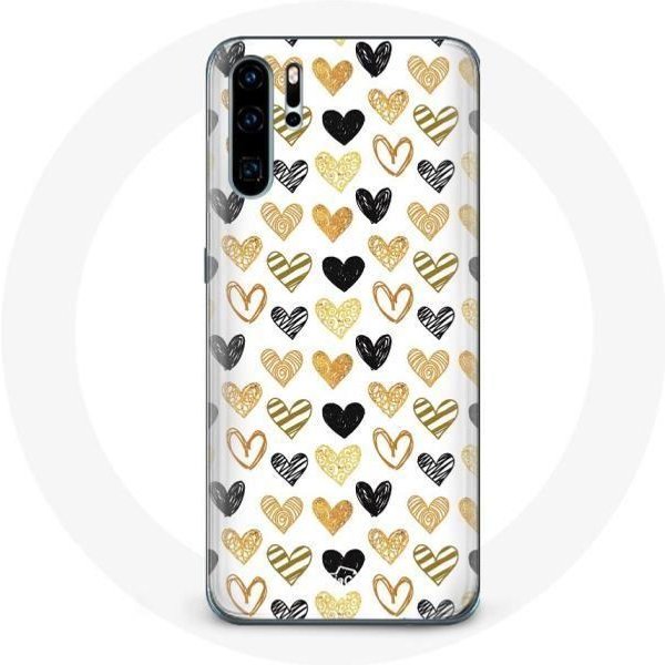 Funda Para Huawei P30 Pro Fondo De Textura Abstracta Corazones Negro Amarillo Y Gris-image