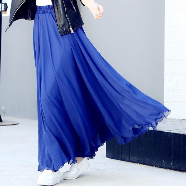 Falda De Primavera, Faldas Largas De Gasa Con Capas Para Mujer, Faldas Largas Informales Elegantes De Cintura Alta Estilo Bohemio Para Playa, Faldas Para Mujer XL Blue-image