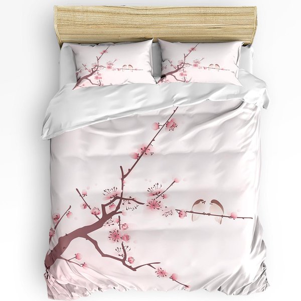 JapońSka GóRa FudżI Sakura Poszewka Na KołDrę 3 Szt. Komplet PośCieli Poszewka Na KołDrę Poszewki Na Poduszki Tekstylia Domowe Bez PrześCieradłA 140X200Cm 3Pcs White-image