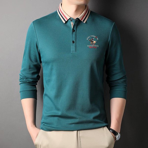 Primavera Y OtoñO Nuevo Polo De Manga Larga Casual De Moda Con Solapa Para Hombre Camiseta De AlgodóN Bordada Para Hombre Xxxl-image