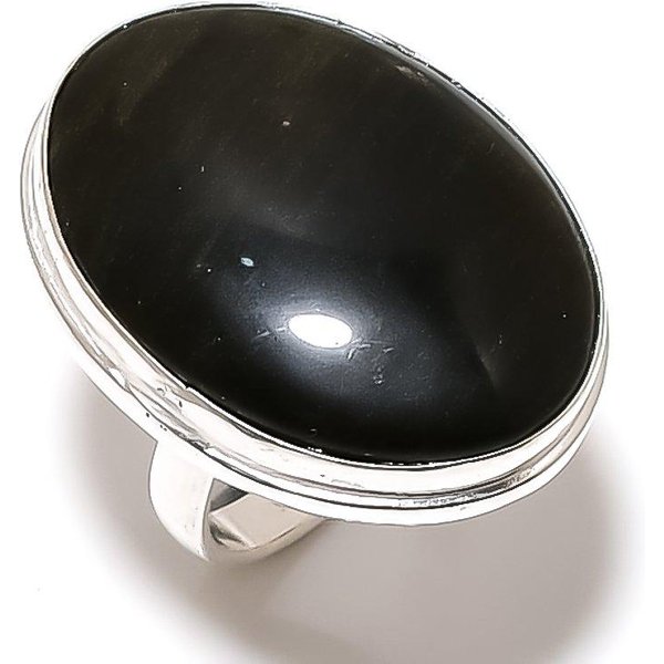 Anillo De Obsidiana Hecho A Mano En Plata De Ley 925, Talla 9, Regalo U9H61-image