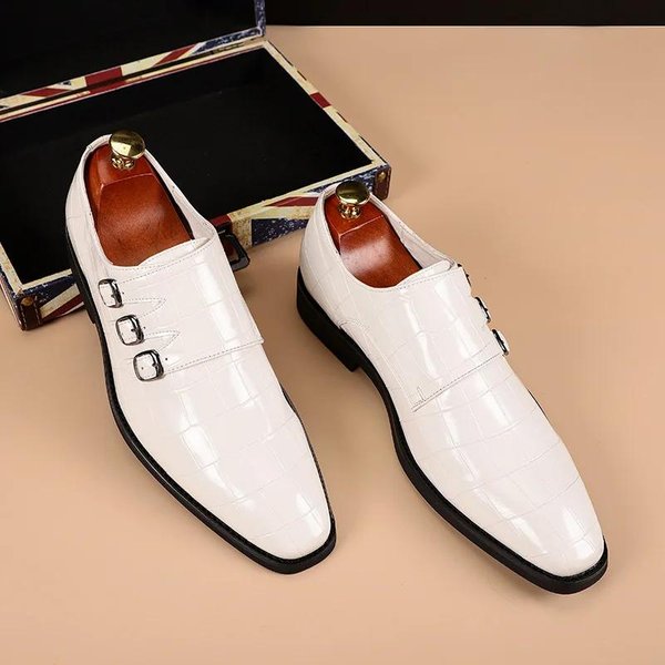 Luksusowe Mokasyny Ze Szpiczastym Noskiem, Buty Wizytowe, MęSkie Mokasyny, Lakierowane, SkóRzane, Buty Typu Oxford Dla MężCzyzn, Formalne Buty śLubne, Niebieskie Buty Z Klamrą 40 White-image