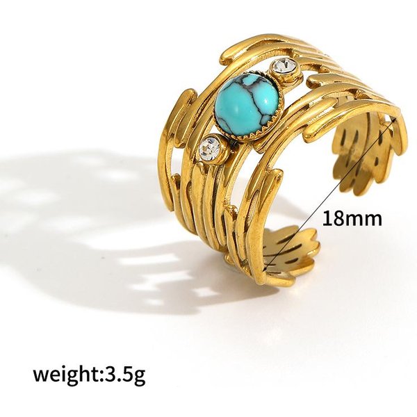 Anillo GeoméTrico De Acero Inoxidable Chapado En Oro Con Piedra Natural Vintage JoyeríA De Moda Tendencia Accesorios Regalos Delicados Resizable&18K Gold Plated Beige-image