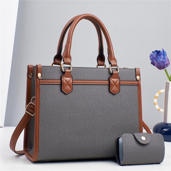 Bolso De Moda Patchwork Estilo Nuevo Con Textura De Lona Alto Nivel De Apariencia PortáTil Gran Capacidad Bolso Cruzado .-image