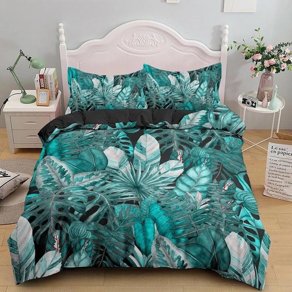 Natura Tropikalne Zielone LiśCie Zestaw PośCieli King Queen RośLina Lasu Deszczowego DżUngli Poszwa Na KołDrę 3D Botaniczna Poliestrowa Poszwa Na KołDrę 70X133Cm 2Pcs-image
