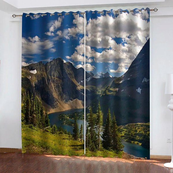 Cortinas Para Ventanas Sala De Estar 3D Hermosa Cascada Paisaje De MontañA Escenario Cortinas Estampadas Para Dormitorio 2 Piezas NiñOs NiñAs W60H60(Cm)X2Pcs&Grommet Top-image
