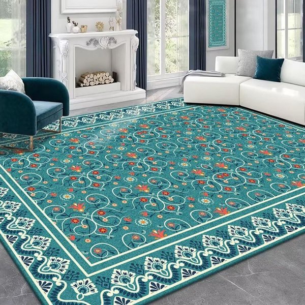 Alfombra Sala De Estar Nueva Sin Lavado Se Puede Limpiar Lujo Ligero Lujo Felpa Retro FrancéS Dormitorio Cama Manta Alfombra Mesa De Centro 200*300Cm-image