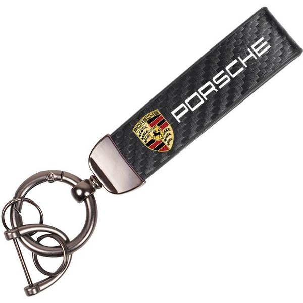 UQMW3 Emblema De Escudo De Coche Llavero De Cuero Llavero De Fibra De Carbono Para Porsche 911 718 Taycan Panamera Cayenne Macan Boxster Cayman Pajun Black-image