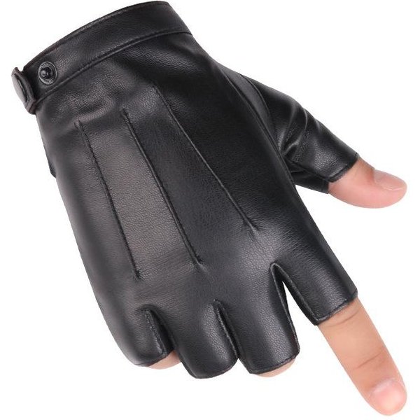 SkóRzane RęKawiczki Bez PalcóW MęSkie I Damskie PokazująCe Palce Taktyka Sporty Outdoorowe Jazda Motocyklem Fitness Trzy Linie RęKawiczki PU Bez PalcóW Average Size Black-image
