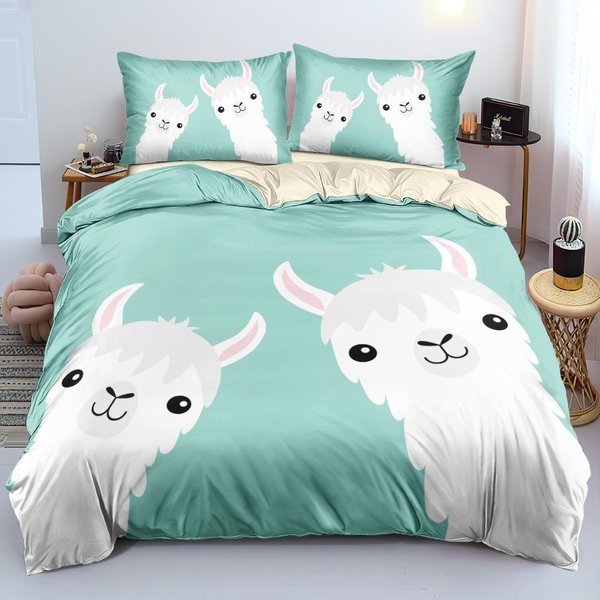 Poszwa Na KołDrę Alpaka Rozmiar King Queen Kawaii Motyw ZwierząT Gospodarskich Zestaw PośCieli DziecięCy KreskóWkowy Lama Alpaka 2/3 Szt. Poliestrowa Poszwa Na KołDrę EU Single(135X200Cm)-image