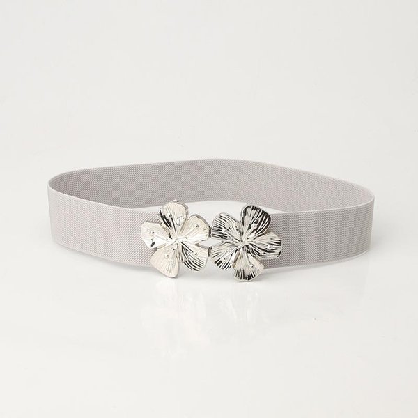 Nueva CinturóN EláStico Europeo Y Americano De Mujer Moda VersáTil Hebilla De Flor CinturóN Decorativo Con Sello De Cintura Para Abrigo White-image