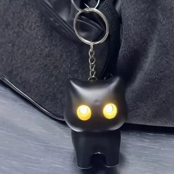 Zabawny Kreatywny Uroczy Kot JapońSka KreskóWka ŚWiecąCe Oczy Czarny Kot Brelok Nocne ŚWiatłO EmitująCe DźWięK Brelok Akcesoria Do Toreb Black-image