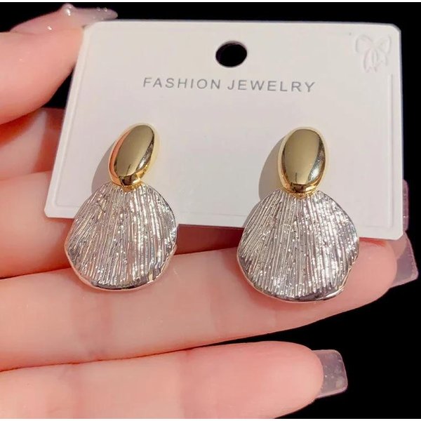 Pendientes Colgantes De Concha De Metal Para Mujer, Color Dorado Y Plateado, GeoméTricos, Irregulares, Vintage, Simples, Regalo De Fiesta, JoyeríA-image