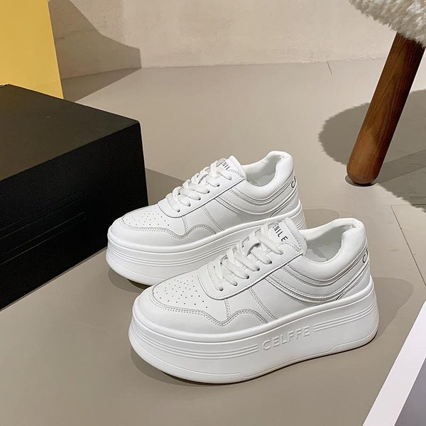 Super Lekkie BiałE Buty Na Platformie Damskie Nowe Buty Muffin Ze SkóRy Naturalnej Czysto BiałE Casualowe Uniwersalne PodwyżSzane Sneakersy 36-image