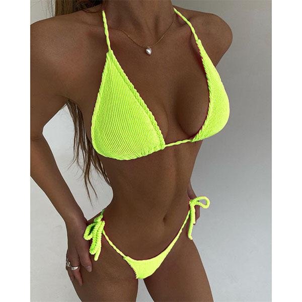 Nowe Seksowne Bikini Push Up Damskie Stroje KąPielowe Kobiece Mikrobikini Zestaw Jednokolorowe Stroje KąPielowe StróJ KąPielowy Kostiumy KąPielowe Brazylijskie Biquini XXL żółTy-image