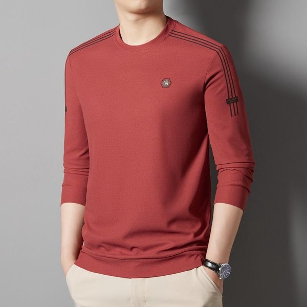 Sudadera De OtoñO Para Hombre Nueva Camiseta De Punto De Cuello Redondo Para Hombre Moda VersáTil Casual Camiseta BáSica Xxxxl Brown-image