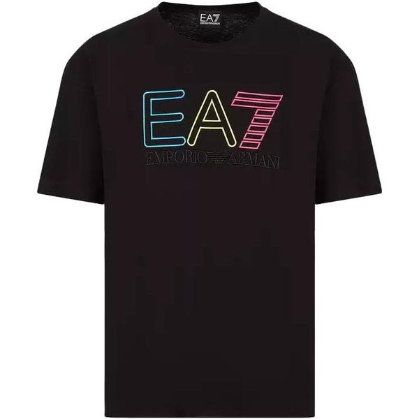 Camiseta De Manga Corta Con Cuello Redondo Y Logo De Letras Impreso Emporio Armani EA7 Unisex Negra 3RUT02-PJ02Z-1200 XXL-image