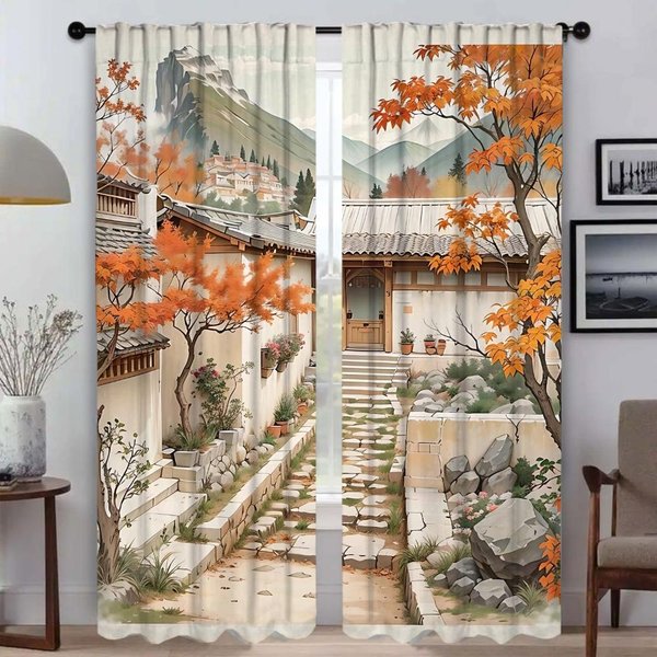 Cortinas Antimosquitos 2 Piezas The Autumn Days Shades Cortinas Para Interior Del Hogar Para Sala De Estar Tul Para Dormitorio Cortina Opaca W50Xh70Cmx2Pcs-Cl-image