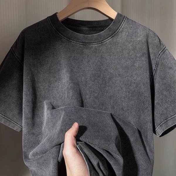 Camiseta De AlgodóN Puro Desgastada - Peso Pesado 260G, Unisex, Manga Corta, Colores SóLidos Retro Para El Verano. Xxxl Gray-image