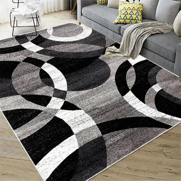Nowoczesny Geometryczny Dywan Abstrakcyjny, Czarno-Szaro-BiałY AntypośLizgowy Dywan PodłOgowy Do Salonu, Sypialni, Minimalistycznego Domu 80X160Cm 31X63Inch-image