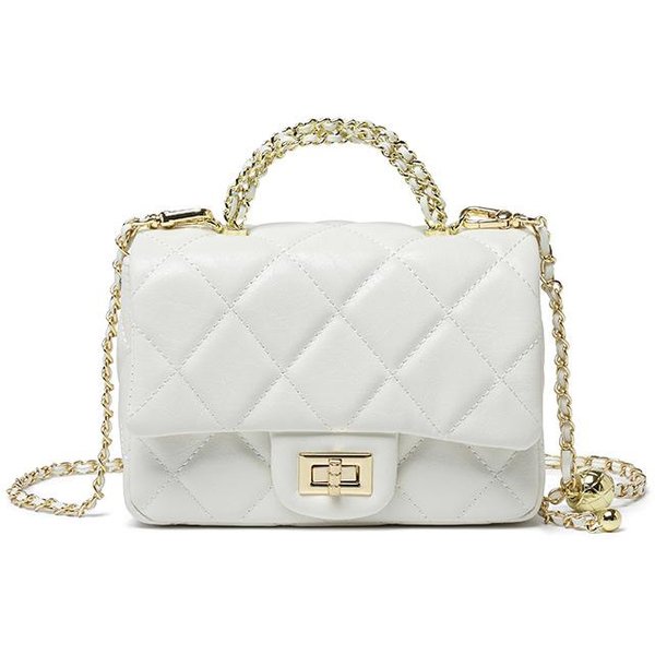 Bolso Moda Diamante Enrejado Cadena Bolso De Mujer Bolso Cruzado Moda Todo OtoñO E Invierno Bolso De Cadena Bolso De Hombro PequeñO Blanco-image