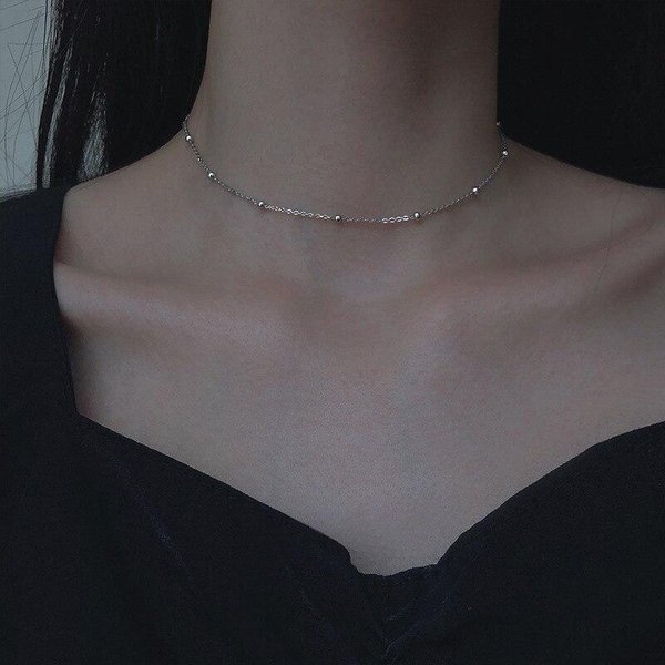Naszyjnik Choker Ze Srebra PróBy 925 Dla Kobiet, Naszyjnik Z łAńCuszkiem Z Koralikami, BiżUteria śWiąTeczna Hurtowo Dz200 Gray-image